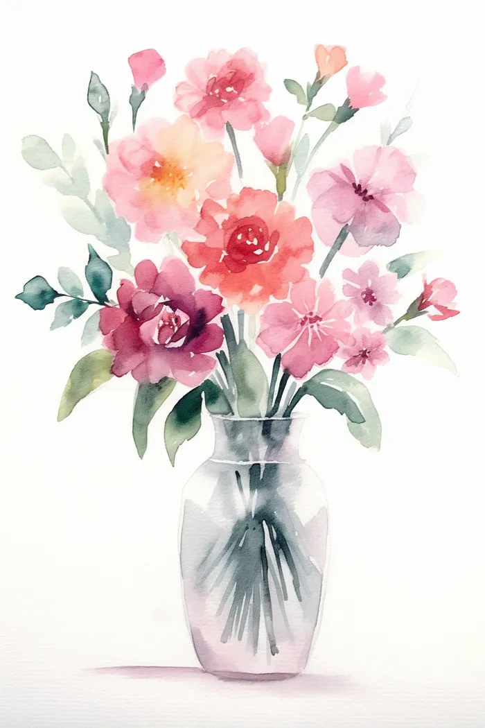 花瓶花束鲜花水彩画插画(2688x4032)