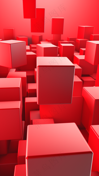 红色三维几何体架渲染背景