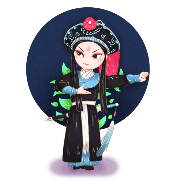 卡通京剧戏剧人物脸谱插画PNG图片 国潮中国风Q版戏剧人物PS素材
