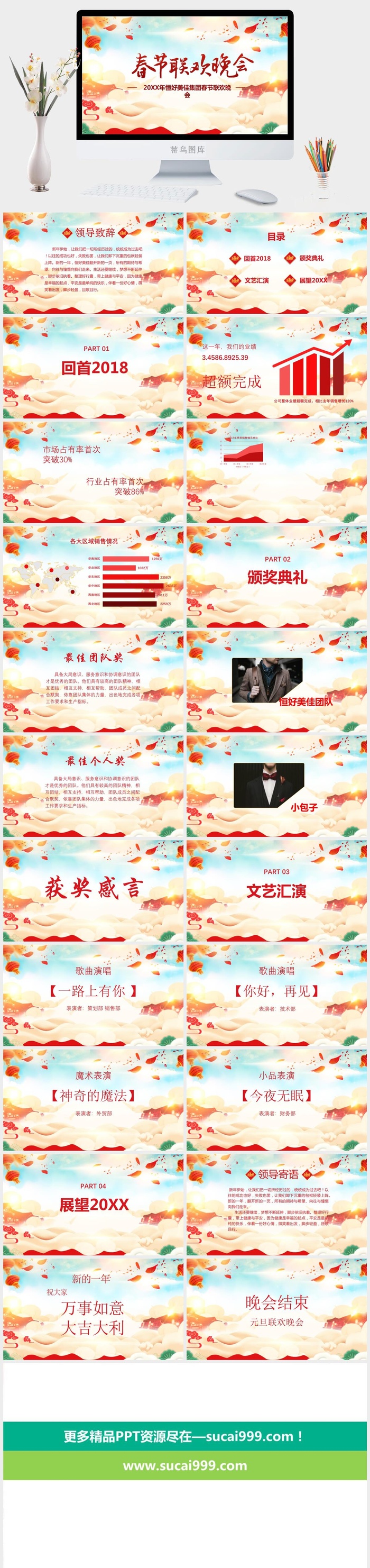 企业年会颁奖典礼ppt模板优秀员工表彰新年晚会ppt模版