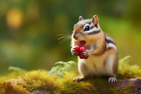 松鼠动物在森林里觅食红色果实摄影图 松鼠动物在森林里觅食红色果实摄影图