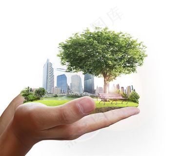 手掌上托起的城市和建筑高清图片