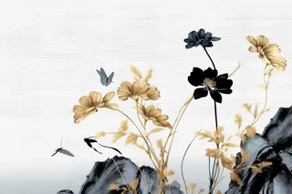 中国风意境线条金色荷花背景