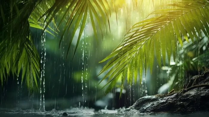 下雨天的绿植摄影图(4368x2448)