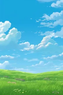 春天的蓝天白云草原很美背景图