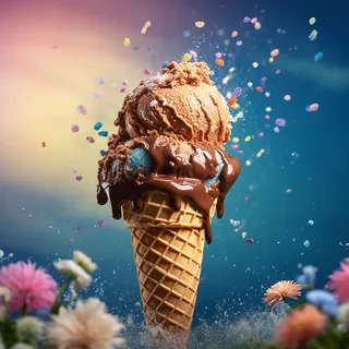 冰淇淋夏日消暑甜品室内纯色背景虚化背景创意融合