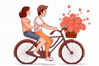 520情人节情侣骑车花束浪漫插画素材背景