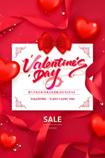 情人节海报-唯美浪漫2月14日情人节商超店铺活动促销宣传海报PSD模板素材