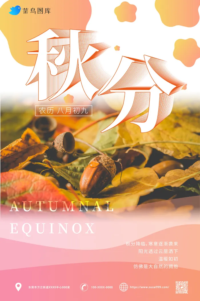 落叶 简约风 秋分海报ai矢量模版下载