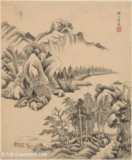 明代画家王鉴仿江贯道仿古山水册国画图片