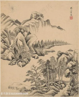 明代画家王鉴仿江贯道仿古山水册国画图片