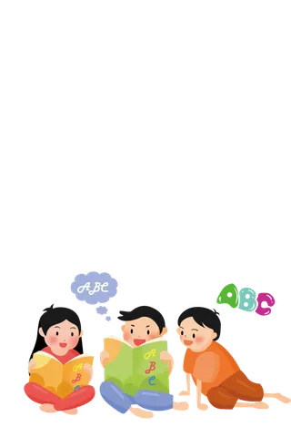 卡通 插画  小朋友 看书 英文