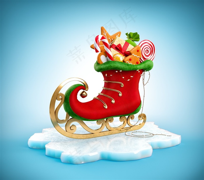 装满圣诞礼物的红色靴子高清图