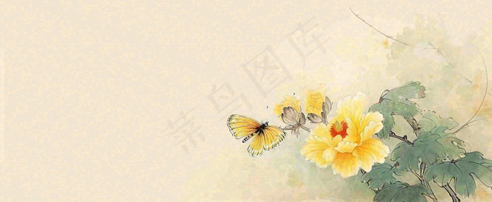 温馨纹理橙色花朵鲜花蝴蝶意境唯美，中国风(1712x704)
