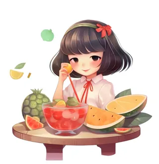 夏日西瓜冰饮水果女孩人物免抠