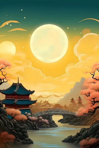 国风月亮淡雅渐变意境背景