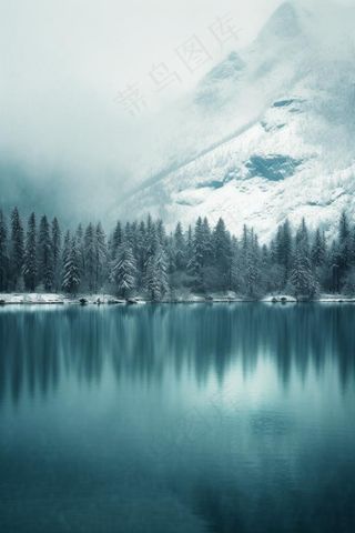 雪山树林河面背景