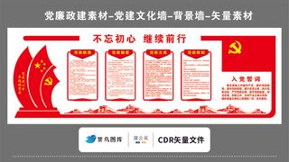 党建文化墙党建素材CDR预览图红色背景不忘初心继续前行党政职责义务权利
