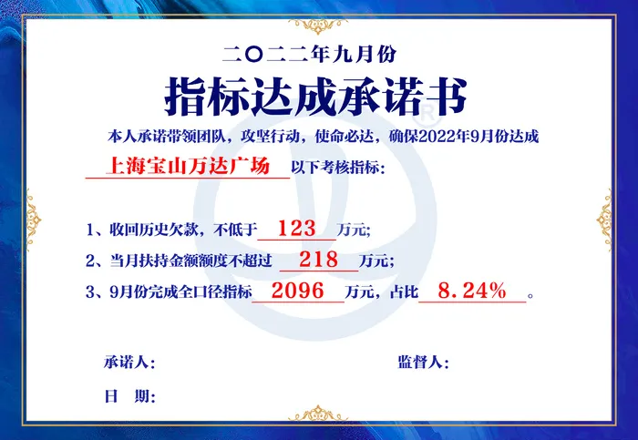 卡片承诺书蓝色海报展架psd模版下载