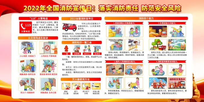 粉色风格消防知识宣传展板全国消防日psd模版下载