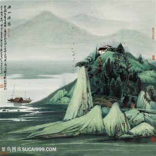 薛亮水墨风景画水墨湖畔山脉艺术挂画