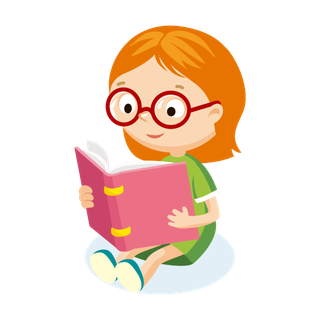 坐着读书的卡通女孩