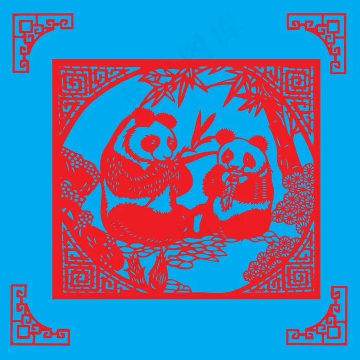 熊猫剪纸 剪纸风元素ai矢量模版下载