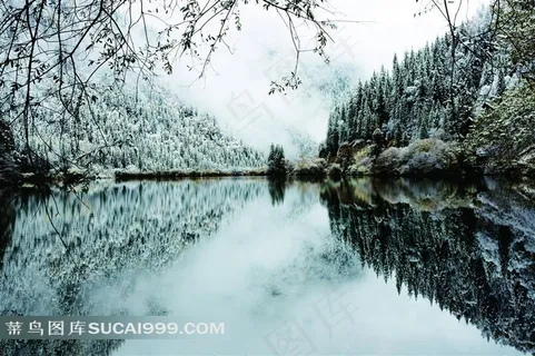 冬季湖边雪景高清图片