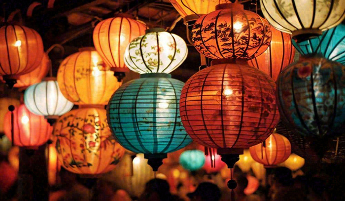 灯笼喜庆中秋佳节夜晚，元宵节摄影图