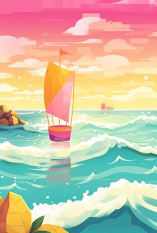 夏日夕阳海洋帆船背景