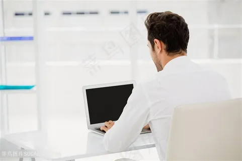 用笔记本办公的商务人士高清图