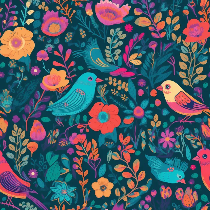 花鸟图，插画风格，无缝贴图，素材