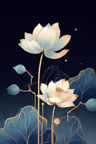 简约意境山水荷花蓝色背景