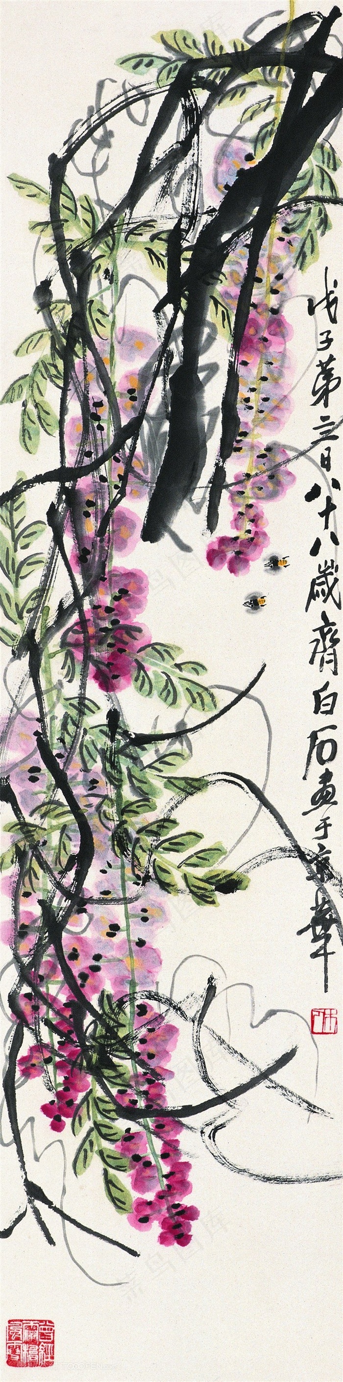 齐白石藤萝蜜蜂国画图片