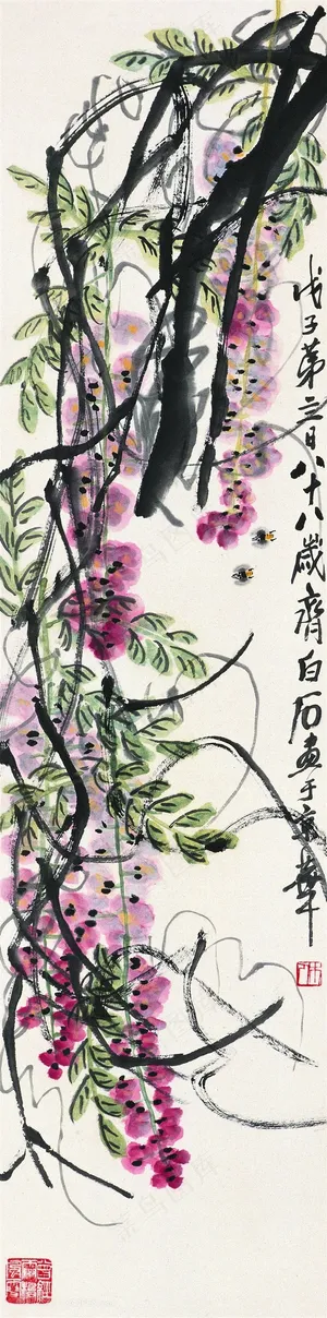 齐白石藤萝蜜蜂国画图片 齐白石藤萝蜜蜂国画图片