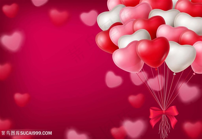 粉色红色白色灰色爱心气球壁纸背景