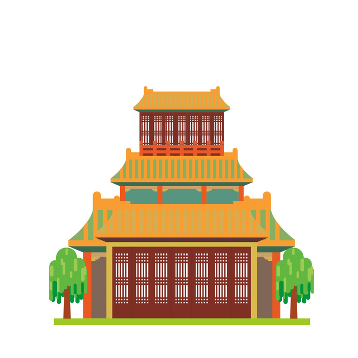 复古中国风国潮古建筑插画手绘高楼古塔AI素材亭子png免抠图