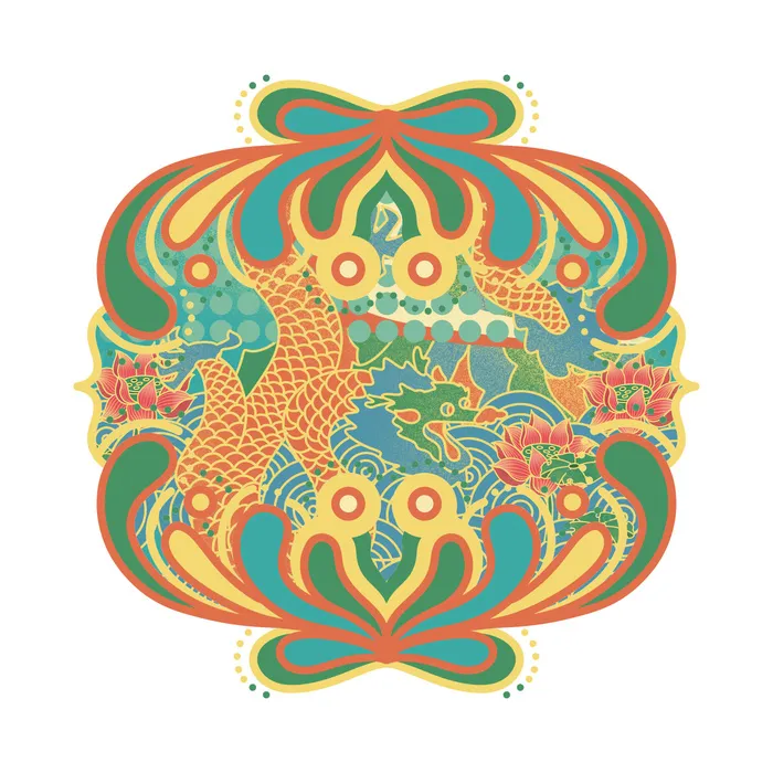 中国风国潮十二生肖龙手绘烫金插画春节剪纸元素PSD设计素材psd模版下载