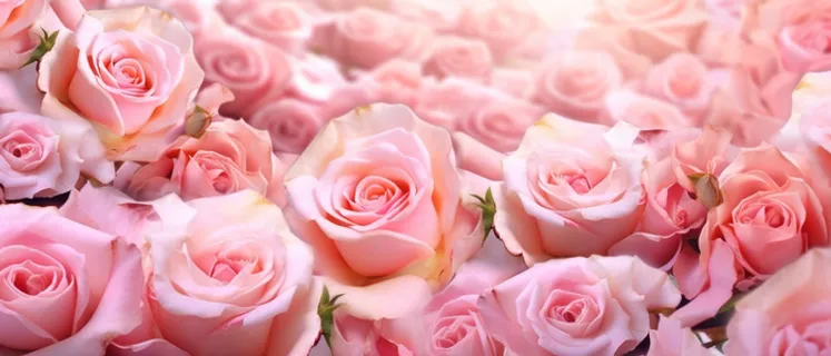 花园背景中五颜六色的玫瑰，以壮观的背景风格，浅粉色