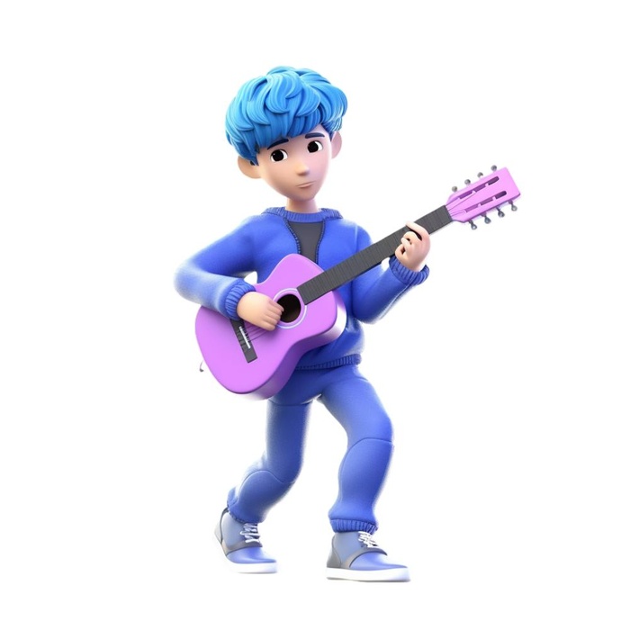 抱着电吉他的男孩3D免抠