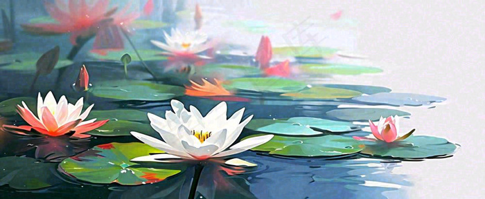 夏天荷花池荷叶池塘，夏至小暑大暑(1712x704)