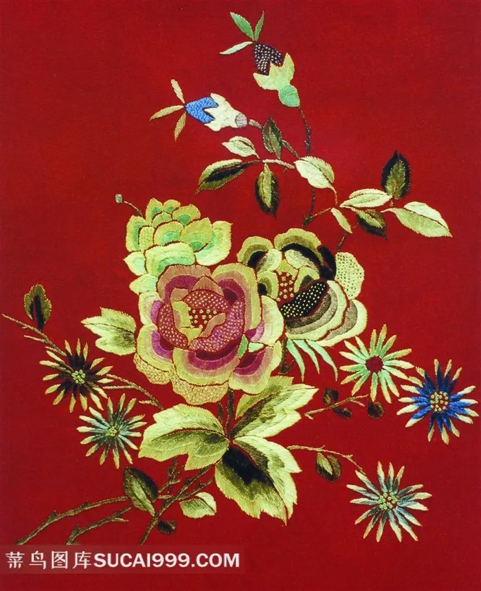 牡丹花菊花图案刺绣素材