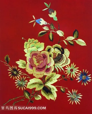 牡丹花菊花图案刺绣素材