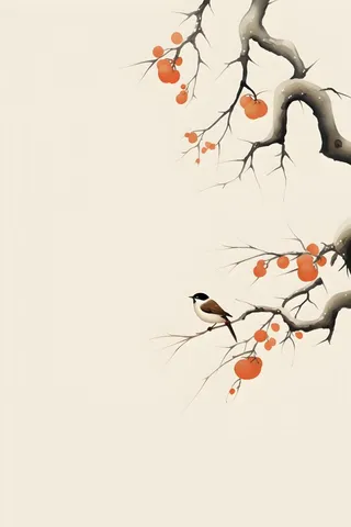 柿子水果枝叶国风背景