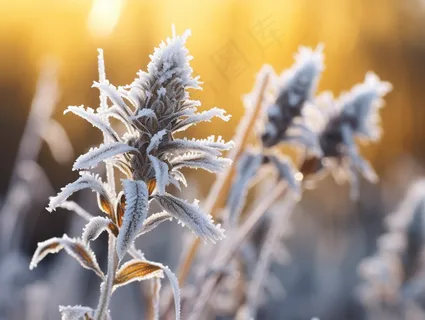 叶子上挂满了白霜植物摄影图