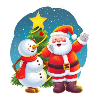 圣诞老人圣诞树卡通插画免抠