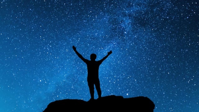 男人, 挥手, 星星, 天空, 轮廓, 自由, 人类, 灵感