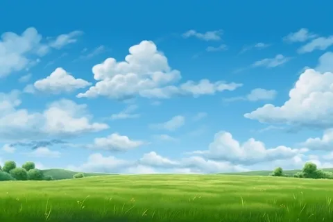 春天的蓝天白云草原很美背景图