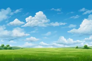 春天的蓝天白云草原很美背景图