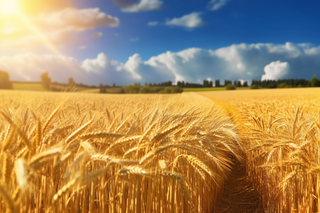 蓝天白云阳光灿烂的金色麦田